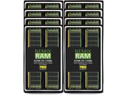 NEMIX RAM 512GB (16X32GB) DDR5 5600MHZ PC5-44800 1Rx4 1.1V CL46 288-PIN ECC RDIMM Registered Server Memory KIT Compatible with Lenovo ThinkSystem...
