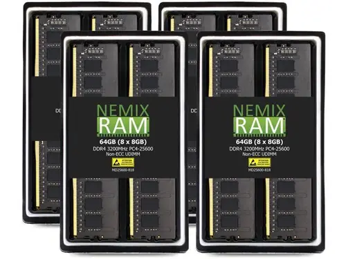 NEMIX RAM 64GB (8X8GB) DDR4 3200MHZ PC4-25600 1Rx8 1.2V CL22 288-PIN Non-ECC UDIMM Unbuffered Memory KIT Compatible with AMD TRX40 Chipset...