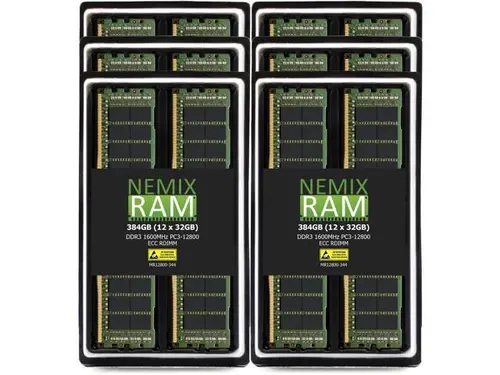 NEMIX RAM 384GB (12X32GB) DDR3 1600MHZ PC3-12800 4Rx4 1.5V 240-PIN ECC RDIMM Registered Server Memory KIT