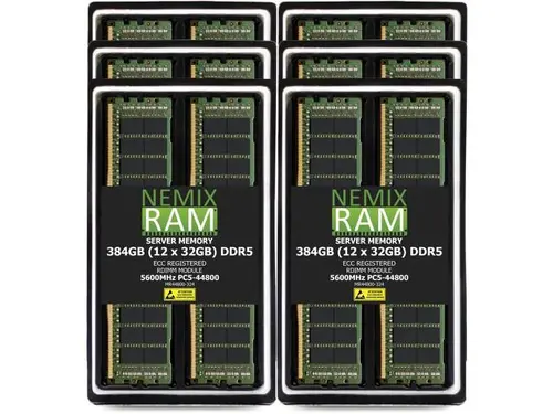 NEMIX RAM 384GB (12X32GB) DDR5 5600MHZ PC5-44800 2Rx4 1.1V CL46 288-PIN ECC RDIMM Registered Server Memory KIT Compatible with Dell PowerEdge R6615...