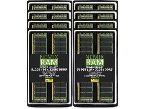 NEMIX RAM 512GB (16X32GB) DDR5 5600MHZ PC5-44800 2Rx8 1.1V CL46 288-PIN ECC RDIMM Registered Server Memory KIT Compatible with SuperMicro...