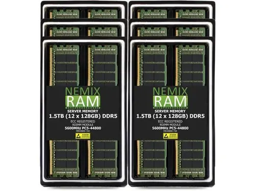 NEMIX RAM 1.5TB (12X128GB) DDR5 5600MHz PC5-44800 4Rx4 1.1V CL46 288-PIN ECC RDIMM Registered Server Memory Kit Compatible with Dell PowerEdge...
