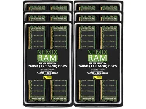 NEMIX RAM 768GB (12X64GB) DDR5 5600MHz PC5-44800 4Rx4 1.1V CL46 288-PIN ECC RDIMM Registered Server Memory Kit Compatible with Dell PowerEdge...