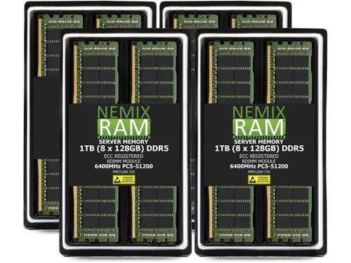 NEMIX RAM 1TB (8X128GB) DDR5 6400MHz PC5-51200 2Rx4 1.1V CL52 288-PIN ECC RDIMM Registered Server Memory Kit Compatible with SuperMicro GPU...
