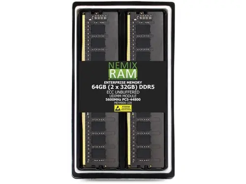 NEMIX RAM 64GB (2X32GB) DDR5 5600MHz PC5-44800 2Rx8 1.1V CL46 288-PIN ECC Unbuffered UDIMM Memory Kit Compatible with ASRock Rack...