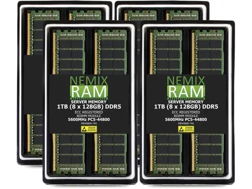 NEMIX RAM 1TB (8X128GB) DDR5 5600MHz PC5-44800 4Rx4 1.1V CL46 288-PIN ECC RDIMM Registered Server Memory Kit Compatible with Dell PowerEdge...