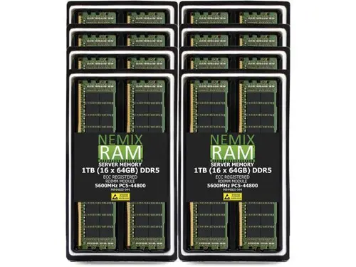 NEMIX RAM 1TB (16X64GB) DDR5 5600MHz PC5-44800 4Rx4 1.1V CL46 288-PIN ECC RDIMM Registered Server Memory Kit Compatible with Lenovo ThinkSystem...