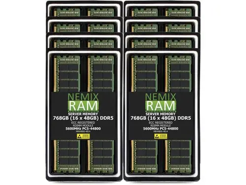 NEMIX RAM 768GB (16X48GB) DDR5 5600MHz PC5-44800 1Rx4 1.1V CL46 288-PIN ECC RDIMM Registered Server Memory Kit Compatible with Lenovo ThinkSystem...