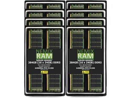 NEMIX RAM 384GB (16 x 24GB) DDR5 6400MHz PC5-51200 2Rx8 1.1V 288-PIN ECC RDIMM Registered Server Memory Kit