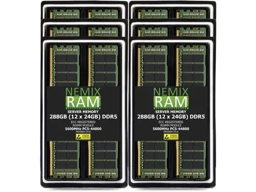 NEMIX RAM 288GB (12 x 24GB) DDR5 5600MHz PC5-44800 2Rx8 1.1V 288-PIN ECC RDIMM Registered Server Memory Kit
