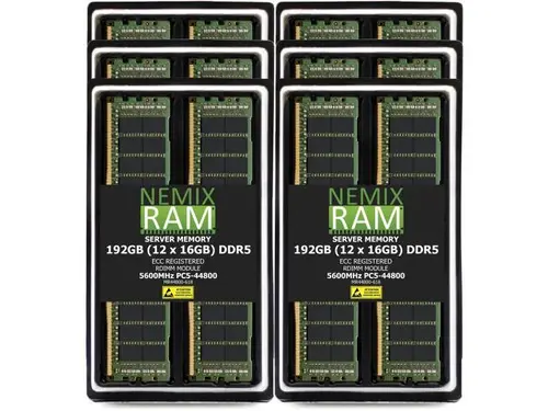 NEMIX RAM 192GB (12 x 16GB) DDR5 5600MHz PC5-44800 1Rx8 1.1V 288-PIN ECC RDIMM Registered Server Memory Kit