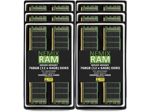 NEMIX RAM 768GB (12 x 64GB) DDR5 5600MHz PC5-44800 2Rx4 1.1V 288-PIN ECC RDIMM Registered Server Memory Kit
