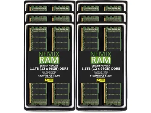 NEMIX RAM 1.1TB (12 x 96GB) DDR5 6400MHz PC5-51200 2Rx4 1.1V 288-PIN ECC RDIMM Registered Server Memory Kit