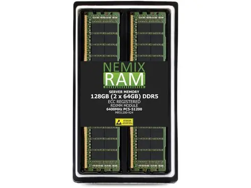 NEMIX RAM 128GB (2 x 64GB) DDR5 6400MHz PC5-51200 2Rx4 1.1V 288-PIN ECC RDIMM Registered Server Memory Kit