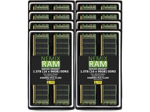 NEMIX RAM 1.5TB (16 x 96GB) DDR5 6400MHz PC5-51200 2Rx4 1.1V 288-PIN ECC RDIMM Registered Server Memory Kit