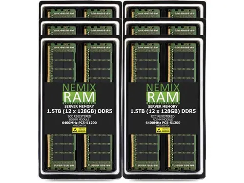 NEMIX RAM 1.5TB (12 x 128GB) DDR5 6400MHz PC5-51200 2Rx4 1.1V 288-PIN ECC RDIMM Registered Server Memory Kit