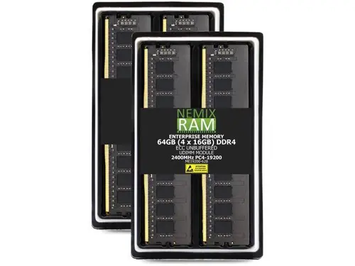 NEMIX RAM 64GB (4 x 16GB) DDR4 2400MHz PC4-19200 2Rx8 1.2V 288-PIN ECC UDIMM Unbuffered Memory Kit