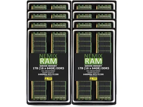 NEMIX RAM 1TB (16 x 64GB) DDR5 6400MHz PC5-51200 2Rx4 1.1V 288-PIN ECC RDIMM Registered Server Memory Kit