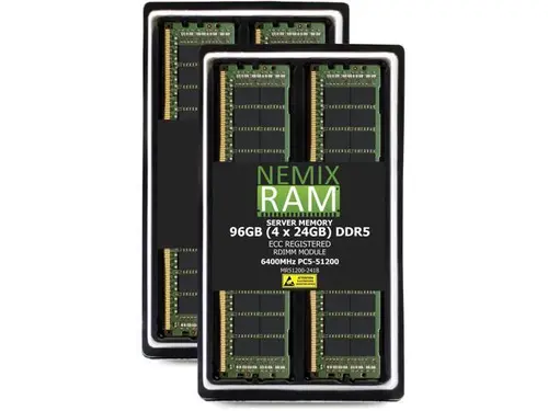 NEMIX RAM 96GB (4 x 24GB) DDR5 6400MHz PC5-51200 2Rx8 1.1V 288-PIN ECC RDIMM Registered Server Memory Kit