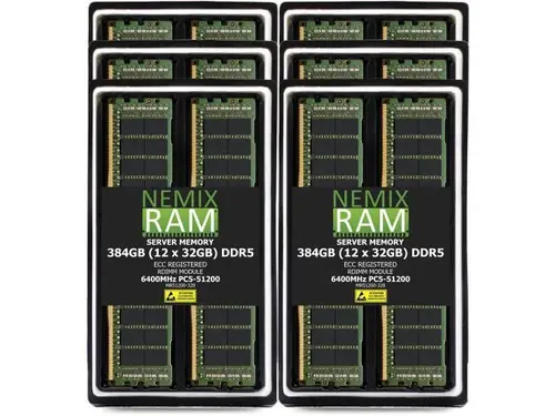 NEMIX RAM 384GB (12 x 32GB) DDR5 6400MHz PC5-51200 2Rx8 1.1V 288-PIN ECC RDIMM Registered Server Memory Kit