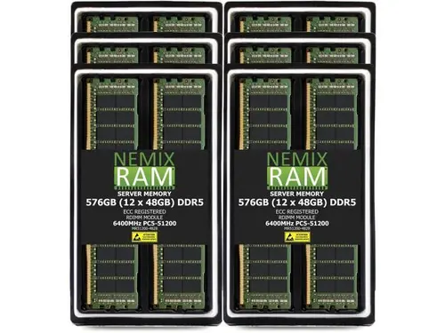 NEMIX RAM 576GB (12 x 48GB) DDR5 6400MHz PC5-51200 2Rx8 1.1V 288-PIN ECC RDIMM Registered Server Memory Kit