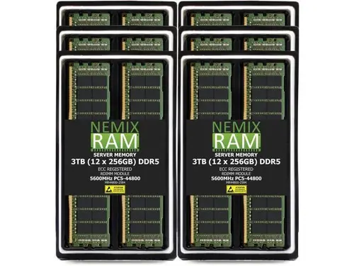 NEMIX RAM 3TB (12 x 256GB) DDR5 5600MHz PC5-44800 4Rx4 1.1V 288-PIN ECC RDIMM Registered Server Memory Kit