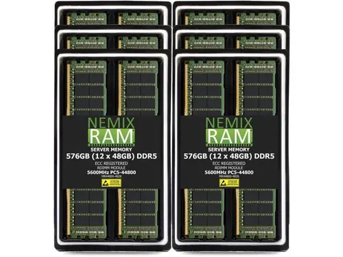 NEMIX RAM 576GB (12 x 48GB) DDR5 5600MHz PC5-44800 2Rx8 1.1V 288-PIN ECC RDIMM Registered Server Memory Kit