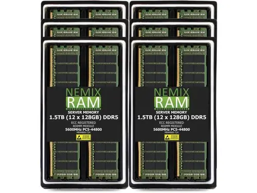 NEMIX RAM 1.5TB (12 x 128GB) DDR5 5600MHz PC5-44800 2Rx4 1.1V 288-PIN ECC RDIMM Registered Server Memory Kit