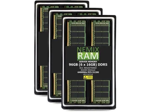NEMIX RAM 96GB (6 x 16GB) DDR5 6400MHz PC5-51200 1Rx8 1.1V 288-PIN ECC RDIMM Registered Server Memory Kit