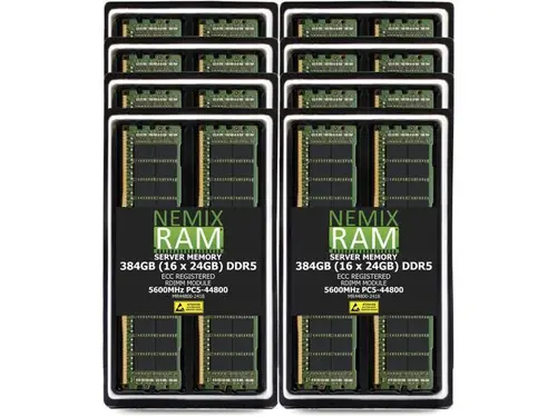 NEMIX RAM 384GB (16 x 24GB) DDR5 5600MHz PC5-44800 2Rx8 1.1V 288-PIN ECC RDIMM Registered Server Memory Kit