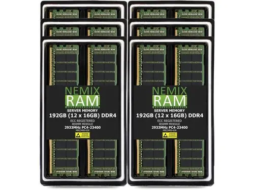 NEMIX RAM 192GB (12 x 16GB) DDR4 2933MHz PC4-23400 2Rx8 1.2V 288-PIN ECC RDIMM Registered Server Memory Kit