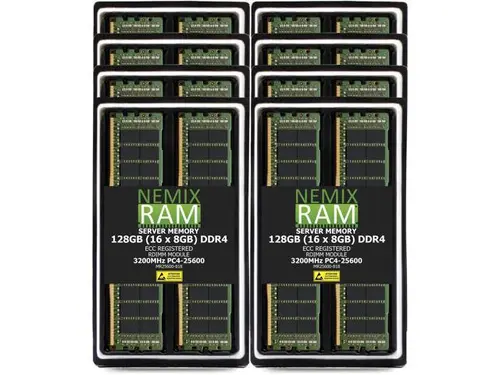 NEMIX RAM 128GB (16 x 8GB) DDR4 3200MHz PC4-25600 1Rx8 1.2V 288-PIN ECC RDIMM Registered Server Memory Kit