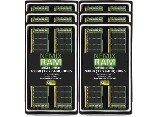 NEMIX RAM 768GB (12 x 64GB) DDR5 6400MHz PC5-51200 2Rx4 1.1V 288-PIN ECC RDIMM Registered Server Memory Kit