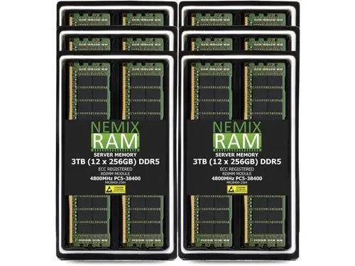 NEMIX RAM 3TB (12 x 256GB) DDR5 4800MHz PC5-38400 4Rx4 1.1V 288-PIN ECC RDIMM Registered Server Memory Kit