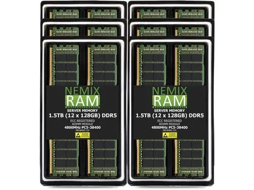NEMIX RAM 1.5TB (12 x 128GB) DDR5 4800MHz PC5-38400 2Rx4 1.1V 288-PIN ECC RDIMM Registered Server Memory Kit