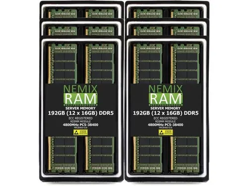 NEMIX RAM 192GB (12 x 16GB) DDR5 4800MHz PC5-38400 1Rx8 1.1V 288-PIN ECC RDIMM Registered Server Memory Kit