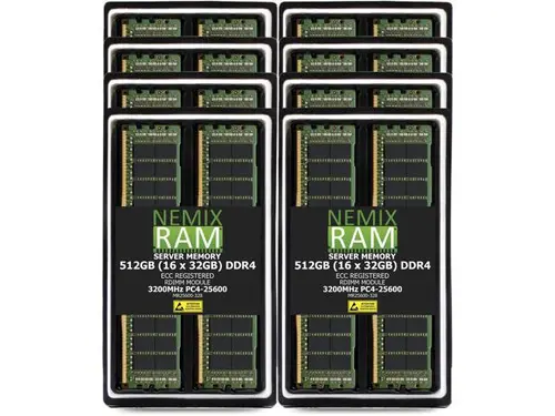 NEMIX RAM 512GB (16 x 32GB) DDR4 3200MHz PC4-25600 2Rx8 1.2V 288-PIN ECC RDIMM Registered Server Memory Kit