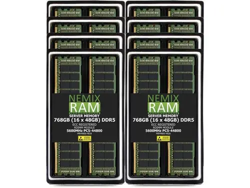 NEMIX RAM 768GB (16 x 48GB) DDR5 5600MHz PC5-44800 2Rx8 1.1V 288-PIN ECC RDIMM Registered Server Memory Kit
