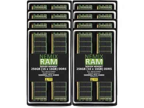 NEMIX RAM 256GB (16 x 16GB) DDR5 5600MHz PC5-44800 1Rx8 1.1V 288-PIN ECC RDIMM Registered Server Memory Kit