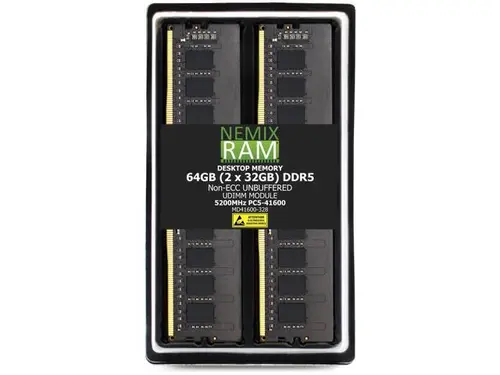NEMIX RAM 64GB (2 x 32GB) DDR5 5200MHz PC5-41600 2Rx8 1.1V 288-PIN Non-ECC UDIMM Unbuffered Desktop PC Memory Kit