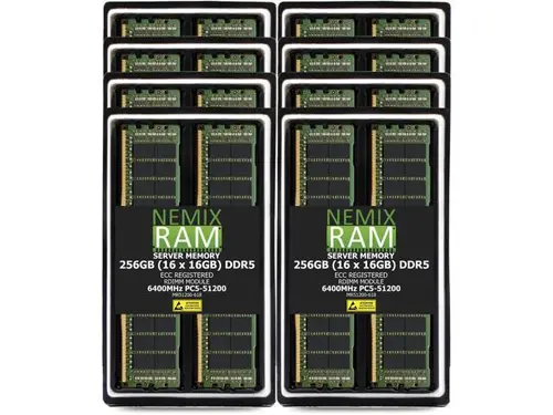 NEMIX RAM 256GB (16 x 16GB) DDR5 6400MHz PC5-51200 1Rx8 1.1V 288-PIN ECC RDIMM Registered Server Memory Kit