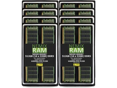 NEMIX RAM 512GB (16 x 32GB) DDR5 6400MHz PC5-51200 2Rx8 1.1V 288-PIN ECC RDIMM Registered Server Memory Kit