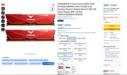 TeamGroup TEAMGROUP  Ram Vulcan DDR5 32GB (2x16GB) 6400MHz (PC5-51200) CL32 Desktop Memory