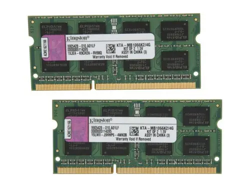 Kingston 4GB (2 x 2GB) 204-Pin DDR3 SO-DIMM DDR3 1066 (PC3 8500) Dual Channel Kit Memory For Apple Model KTA-MB1066K2/4G