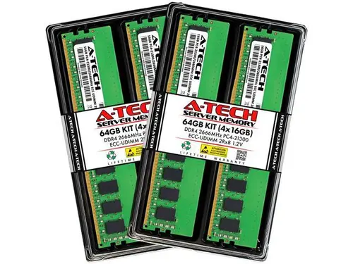 A-Tech 64GB (4x16GB) 2Rx8 PC4-21300 / PC4-21300E DDR4 2666 MHz ECC UDIMM 1.2V ECC Unbuffered DIMM 288-Pin Dual Rank x8 Server & Workstation RAM...