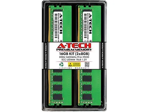 A-Tech 16GB (2x8GB) 1Rx8 PC4-19200 / PC4-19200E DDR4 2400 MHz ECC UDIMM 1.2V ECC Unbuffered DIMM 288-Pin Single Rank x8 Server & Workstation RAM...