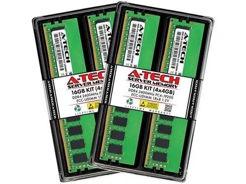 A-Tech 16GB (4x4GB) 1Rx8 PC4-19200 / PC4-19200E DDR4 2400 MHz ECC UDIMM 1.2V ECC Unbuffered DIMM 288-Pin Single Rank x8 Server & Workstation RAM...
