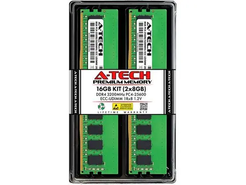A-Tech 16GB (2x8GB) 1Rx8 PC4-25600 / PC4-25600E DDR4 3200 MHz ECC UDIMM 1.2V ECC Unbuffered DIMM 288-Pin Single Rank x8 Server & Workstation RAM...