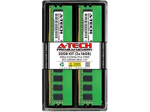 A-Tech 32GB (2x16GB) 2Rx8 PC4-17000 / PC4-17000E DDR4 2133 MHz ECC UDIMM 1.2V ECC Unbuffered DIMM 288-Pin Dual Rank x8 Server & Workstation RAM...