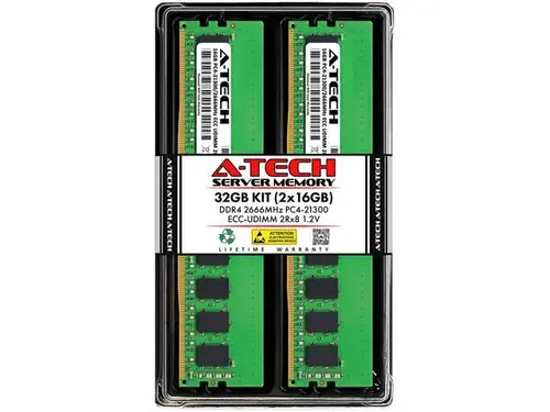 A-Tech 32GB (2x16GB) 2Rx8 PC4-21300 / PC4-21300E DDR4 2666 MHz ECC UDIMM 1.2V ECC Unbuffered DIMM 288-Pin Dual Rank x8 Server & Workstation RAM...